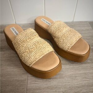 Steve Madden Beige and Brown Platform Slides
